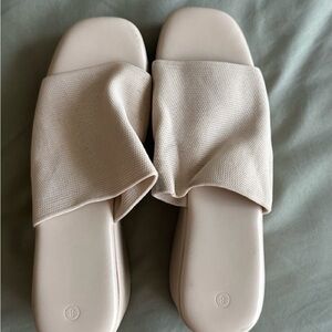 Beige Wedge Platform Slides